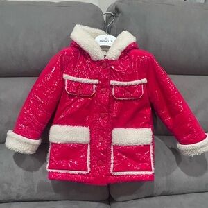 Moncler Vibrant Red Coat with Cream Accents/Worn/100% Authentic